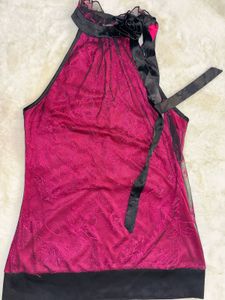 SATIN &amp; MESH Fuchsia &amp; Black Nightgown