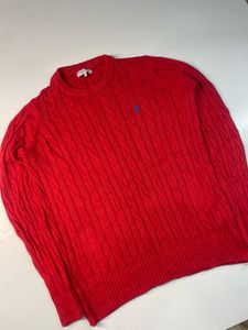 us polo Men's Red Cable Knit Sweater