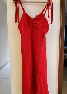 Red Slit Tie Dress in Size M