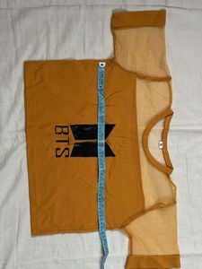 Mustard Yellow BTS Printed Sheer Crop Top – Size M