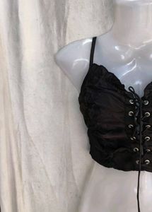 Chic Black Lace-Up Ruched Crop Top