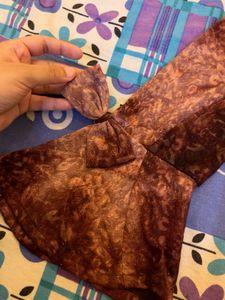 Wine Brocade Dress with Bell Sleeves