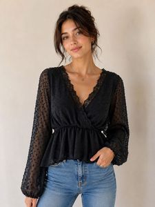 Sheer Black Dot Print Peplum Top