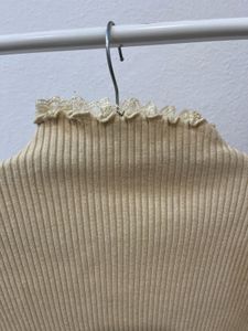 Ribbed Mock Neck Lace Trim Top