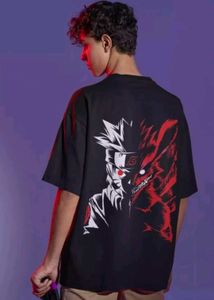 Anime Graphic Print Oversized Black T-Shirt