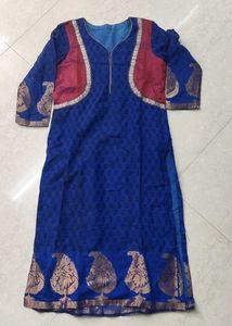 Blue Kurta with Maroon Embellishment