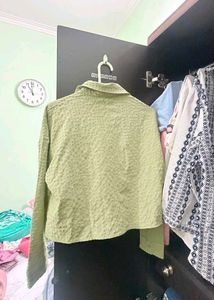 Textured Button-Up Cropped Shirt