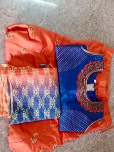 Lehanga Choli Orange With Navy Blue Color