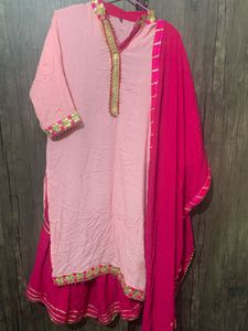 3 piece set  Pink kurta with sharara and dupatta