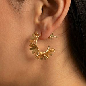 Gold Daisy Hoop Earrings