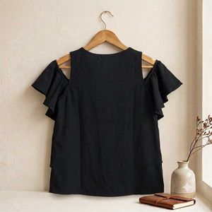 Chic Black Cold Shoulder Ruffle Top