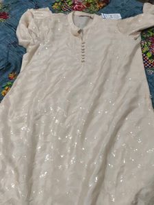 Cream Sequined Kurta