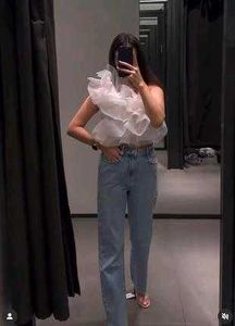 Sheer Ruffle White Top