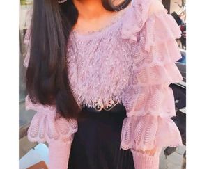 Women's Pink Ruffled Lace Top