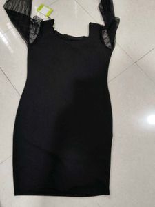 Chic Black Sheer Sleeve Dress