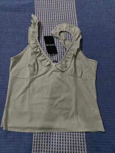 Ruffled Strappy Sleeve Short Textured Top