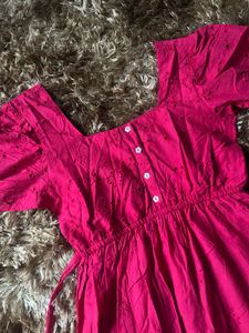 Chic Eyelet Detail Pink Dress