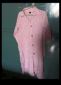 Pink &amp; White Striped Shirt Dress