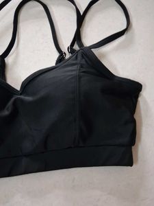 Black Sports Bra with Strappy Design