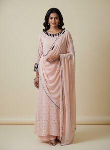 Elegant Peach Beaded Kurta Set
