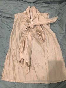 Elegant Beige Sleeveless Top with Bow