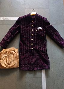 Men's Purple Velvet indowestern set