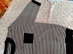 Striped Knit Sweater with Pocket