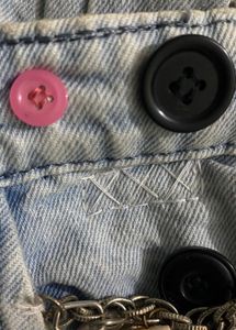 Y2K Light Blue Denim Tote Bag with Chain &amp; Button