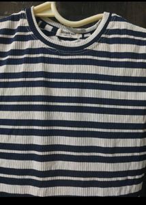 Cuffed Sleeves Solid Blue Top And Stripped Tee