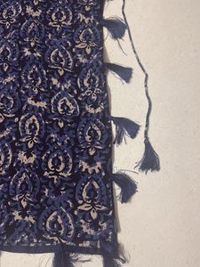 Blue Paisley Print Kurta with Tassels