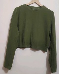 Olive Green Cropped Long Sleeve Top 36 Bust