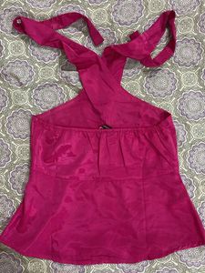 Satin Pink Halter Neck Top| S size