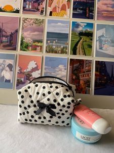 Cute Polka Dot Cosmetic Bag with Bow