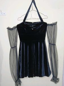 Elegant Black Velvet Halter Dress
