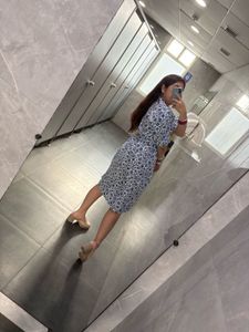Blue &amp; White Printed Midi Dress