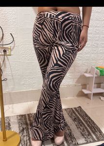 stretchable Zebra Print Flared Pants