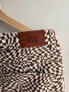 Brown &amp; White Geometric Wide-Leg Pants &amp; Free Gift