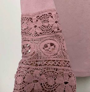 Shein Dusty Rose Lace Sleeve Top