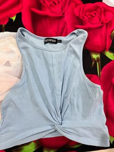 H&M Blue Ribbed Twist Front Tank Top