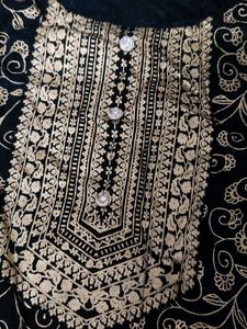 Black And Golden Floral Print Kurta