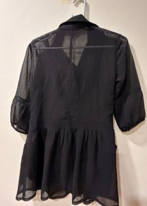 Sheer Black Button-Up Top