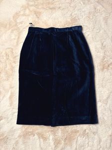 Navy Velvet Midi Skirt