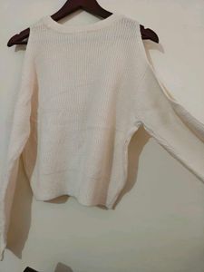 Cream Cold Shoulder Knit Sweater