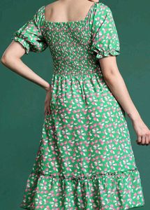Green Floral Smocked Dress