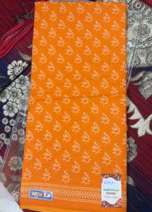 Orange Printed Cotton Saree