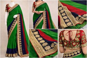 Heavy Designer Green Party Wear Saree with blouse