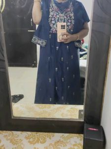 Embroidered Navy Blue Kurta