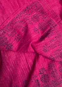 khadi cotton Pink Kurta with Navy Print