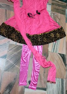 Elegant Pink Kurta Set with Black Border