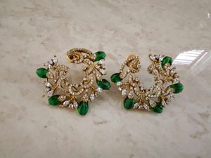 Elegant Gold & Emerald Hoop Earrings from Kushals